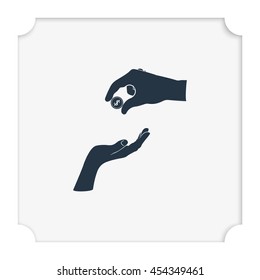 Two hands giving a coin.