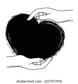 Two hands giving each other a love symbol in Black and White ink sketch