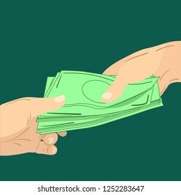 Two hands, giving or getting money, vector isolated