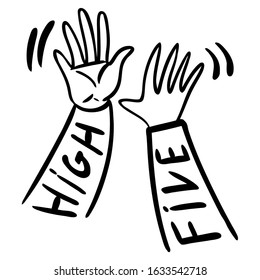 Two hands giving a high five. Hand drawn vector illustration.