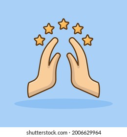 Two Hands Giving A High Five For Great Work Icon In Flat Style. High Five Success Teamwork With Five Stars Cartoon Vector Illustration