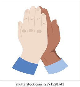 Two hands giving a high five for great work. friendship and giving a high five as a symbol of great work achievement. People team give hand slapping. 2467. High five concept for success, teamwork