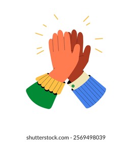 Two Hands Giving A High Five In Flat Vector Illustration Symbolizing Celebration, Achievement, And Teamwork, Isolated On White Background