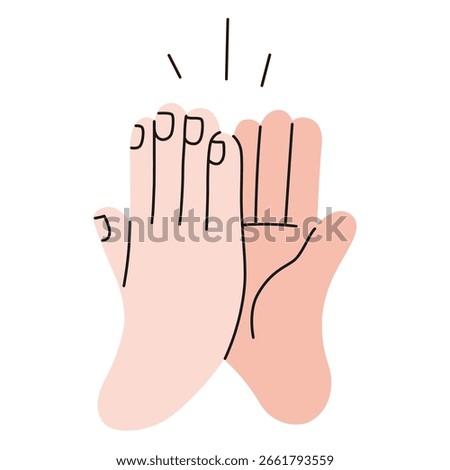 Two hands giving high five, symbolizing success, teamwork and celebration. Trendy modern vector illustration isolated on white background, hand drawn, flat design