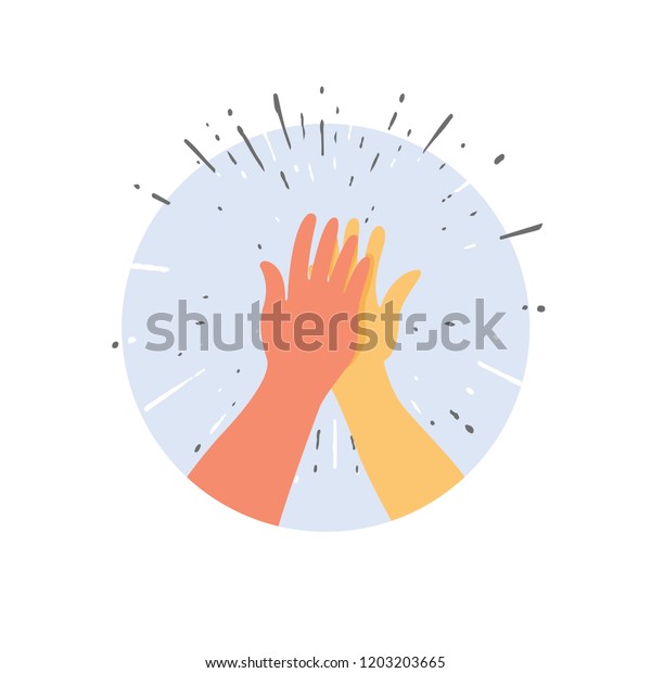 Two hands\
giving a high five for great work. Vector illustration of\
friendship and giving a high five as a symbol of great work\
achievement. People team give hand\
slapping