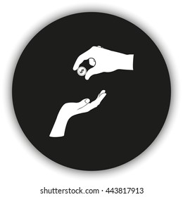 Two hands giving a money.