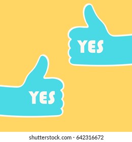 Two hands giving thumbs up over yellow. Approval concept. Vector illustration