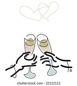 Two hands with a glass of champagne. Vector