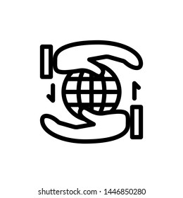two hands with globe and arrow isolated on white background ,Thin line icon ,Vector Illustration for symbol web stock