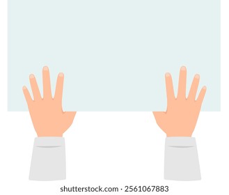 Two hands grasping a blank sign featuring ample copy space, ideal for personal messages or creative designs, set against a clean white background for maximum impact