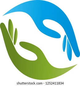 Two Hands In Green And Blue Logo