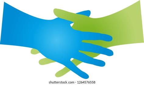 Two hands in green and blue logo