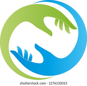 Two Hands In Green And Blue Logo