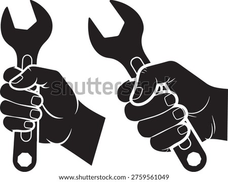 Two hands gripping adjustable wrench tools vector illustration