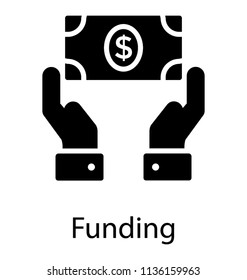 Two hands in guarding style with paper notes, an icon for funding, 