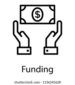 Two hands in guarding style with paper notes, an icon for funding, 