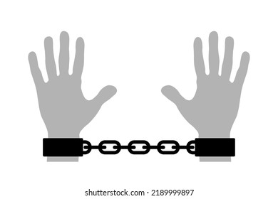 Two Hands with Handcuff and Chain Symbol Icon. Vector Image.