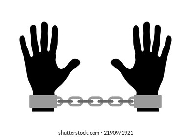 Two Hands with Handcuff and Chain Symbol Icon. Vector Image.