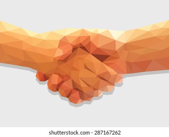 two hands handshake polygonal low poly contract agreement full color.