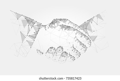 Two hands handshake polygonal low poly contract agreement monochrome on a light background. vector art