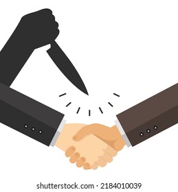 Zwei Händeschütteln mit Schatten einer Hand, die ein Messer-Concept-Schild trägt