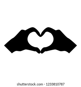 Two hands have shape heart Hands making heart symbol silhouette icon black color