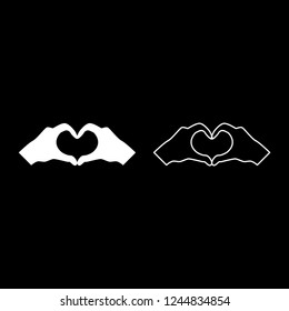 Two hands have shape heart Hands making heart symbol silhouette icon outline set white color