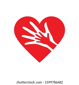 Two Hands in the Heart Icon as Orphan Children Adoption Metaphor. Great Illustration for Could be also used Church Logo or Donation Icon