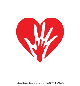 Two Hands in the Heart Icon as Orphan Children Adoption Metaphor. Great Illustration for Could be also used Church Logo or Donation Icon on White Backdrop