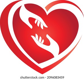 Dos manos y corazón, amor y el logo de ayuda 