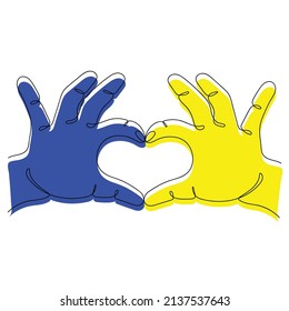 two hands a heart in one line blue yellow