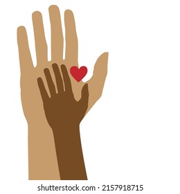 Two hands and heart shape sign. Helping hand, vector illustration isolated on white.