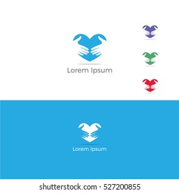 Two hands in heart vector, Handshake heart logo, successful partnership vector design