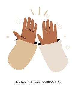 Two Hands High Fiving in Flat Vector Illustration Symbolizing Success, Celebration, and Teamwork, Isolated on White Background