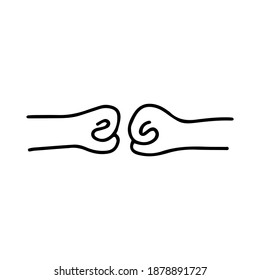 Two hands hit with fists. Great job, greeting or friendly support. Friendship and cooperation concept. Black and white vector isolated illustration doodle icon