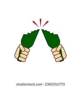 Two hands hold broken bottles in fists. Conflict aggressive dangerous situation and fight. Quarrel and drunken fight.