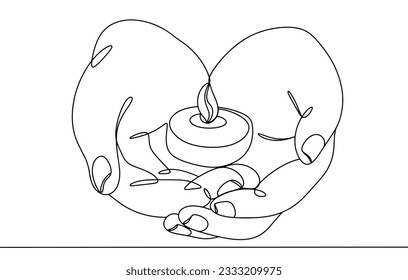 Two hands hold burning candle  International Day Victims Terrorism  One line drawing for different uses  Vector illustration 