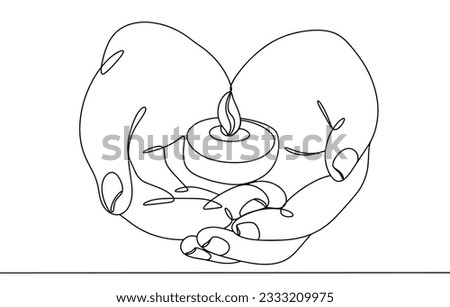 Two hands hold a burning candle. International Day of Victims of Terrorism. One line drawing for different uses. Vector illustration.