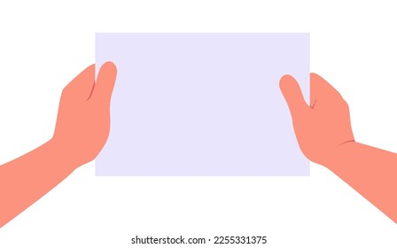 Two hands hold clear paper sheet close up vector illustration