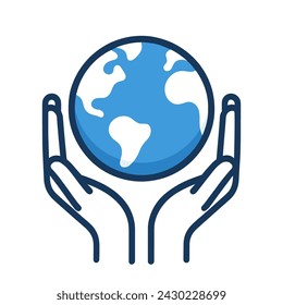 Two hands hold the globe Earth. Concept of caring for the Earth. Vector illustration