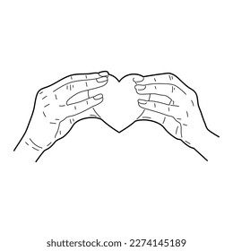 Two hands hold heart. Concept of love. Sketch style. Vector illustration.