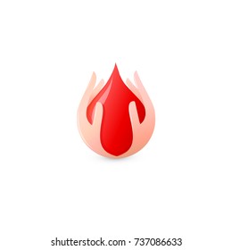 Two Hands Hold Red Blood Drop, Blood Donation, Abstract Vector Logo