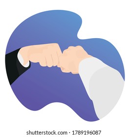 Two hands hold their fists, like a greeting. concept protection from a virus, pandemic, epidemic, disease. minimalism, copyspace. male and female hand.