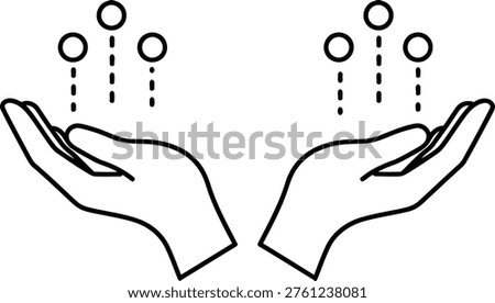 Two hands holding abstract representations of particles or energy transfer Vector