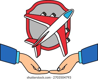 two hands holding the airplane in front of the shield