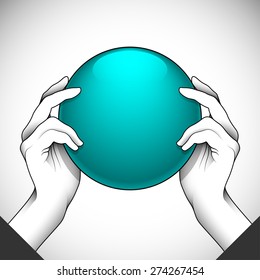 Two hands holding a ball can be used as an illustration of help or teamwork or as part of other creative design. Editable vector with several layers. Eps 10