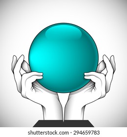 Two hands holding a ball can be used as an illustration of help or teamwork or as part of other creative design. Editable vector with several layers. Eps 10