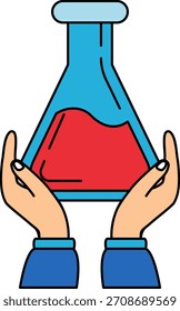 Dos manos sosteniendo un vaso de precipitados 