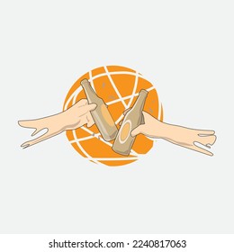 Two hands holding two beer bottles vector illustration. perfect for drinks poster design