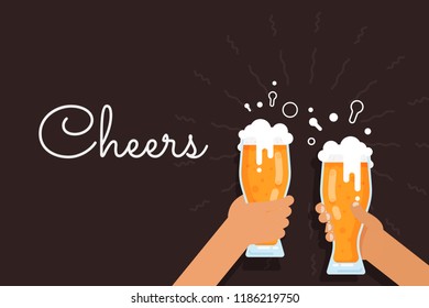 Two hands holding beer glasses. Concept of Beer Festival. Flat vector illustration.